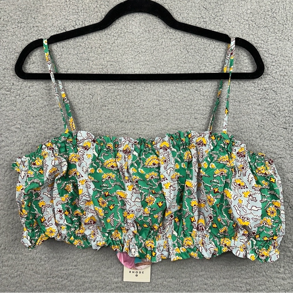 Rhode x Target Top Womens XXL Green Floral Stripe Crop Whimsical Y2K Boho NEW
